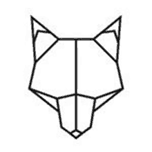 a black and white drawing of a fox head on a white background .