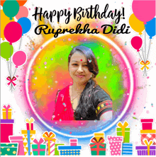 a birthday card for ruprekha didi with a picture of her