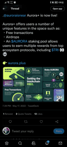 a screenshot of a twitter post about aurora