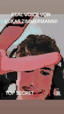 a pixel art of a man wearing a pink hat .