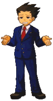 a cartoon character in a blue suit and red tie is shrugging his shoulders