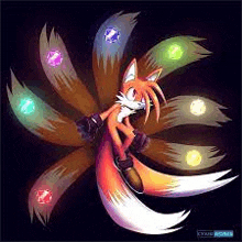 tails from sonic the hedgehog is a nine tailed fox with a bunch of colored tails .