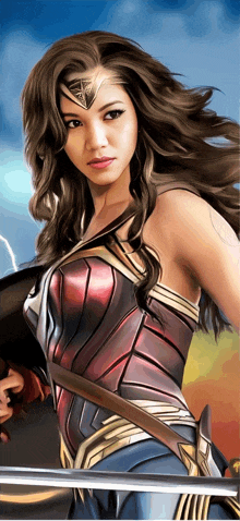 a painting of a woman dressed as wonder woman