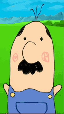 a cartoon of a man with a mustache and overalls