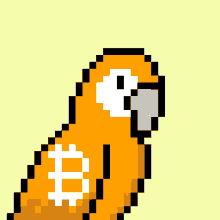 a pixel art drawing of a parrot with a bitcoin symbol on its back