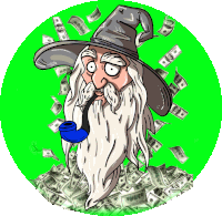 a cartoon of a man with a beard smoking a pipe in front of a pile of money