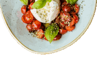 a plate of food with tomatoes mozzarella and basil on it