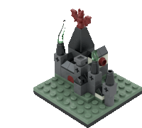 a lego model of a vampire castle with a bat on top