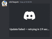 a screenshot of a discord message that says " update failed "