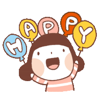 a cartoon of a girl with balloons that say happy