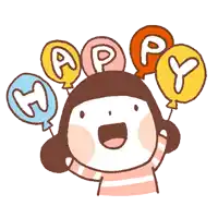 a cartoon of a girl with balloons that say happy