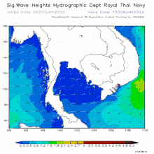 a map showing wave heights in the royal thai navy