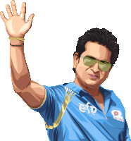 an illustration of a man wearing sunglasses and a blue shirt with the word indian on it