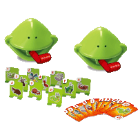 a set of cards with bugs on them and a frog with its mouth open