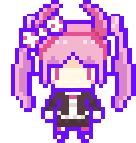 a pixel art of a girl with pink hair and purple wings