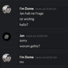 a screenshot of a chat between i 'm dome and jan