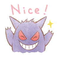 a drawing of a purple monster with red eyes and the words nice written above it