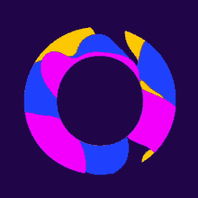 a colorful circle on a dark blue background with the letter o in the center