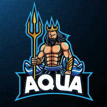 a logo for aqua shows a man with a trident