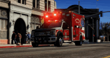 an ambulance from the san bernardino fire department drives down a street