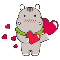 a cartoon of a hippo holding a heart with hearts surrounding it