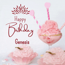 a birthday card for genesis with pink cupcakes