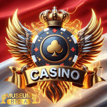 a casino logo with wings and a crown