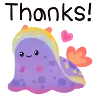 an illustration of a purple sea slug with hearts and the words thanks