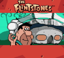 a pixel art of the flintstones with a caveman