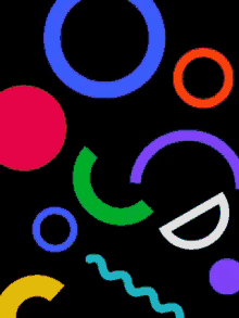 colorful circles on a black background with a yellow circle in the middle