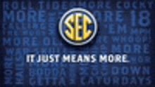 the sec logo is on a blue background with the words it just means more .