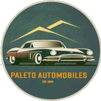 a logo for paleto automobiles shows a car and mountains