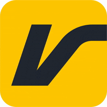 a yellow icon with a black letter v on it