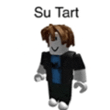 a roblox character with brown hair is standing on a white background with the name su tart .