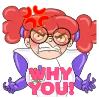 a cartoon character with red hair and glasses is angry and says " why you "