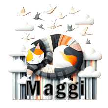 an illustration of a cat sleeping with the name maggi on it