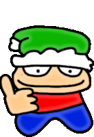 a cartoon character is wearing a green hat and giving a thumbs up sign