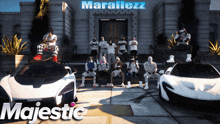 a group of people are standing in front of a building with the name marallezz on it