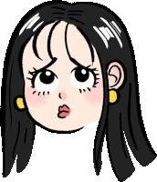 a cartoon of a girl with long black hair and yellow earrings