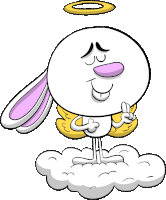 a cartoon bunny with wings and a halo on his head