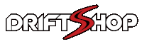 a logo for drift shop with a red arrow