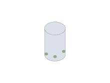 a cylindrical object with three green dots on it .