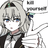 a pixel art of a girl pointing at the camera with the words `` kill yourself '' .