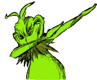 a drawing of a green cartoon character making a dab gesture