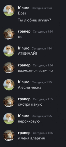 a screenshot of a text conversation between h1nuro and another person