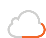 an icon of a cloud with a gray and orange stripe around it .