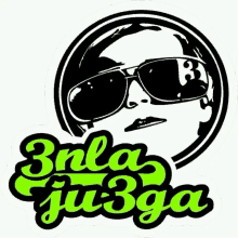 a sticker that says 3nla ju3ga with a picture of a man wearing sunglasses