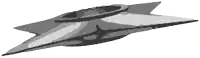 a black and white drawing of a flying saucer flying in the sky .