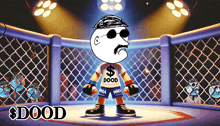 a cartoon character is standing in a boxing ring with the word dood on the bottom