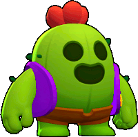 a green cartoon character with a purple vest and suspenders